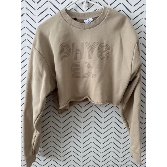 GYMSHARK Phys Ed Cropped Crewneck Sweatshirt in Beige Women's Size Medium - Picture 1 of 6